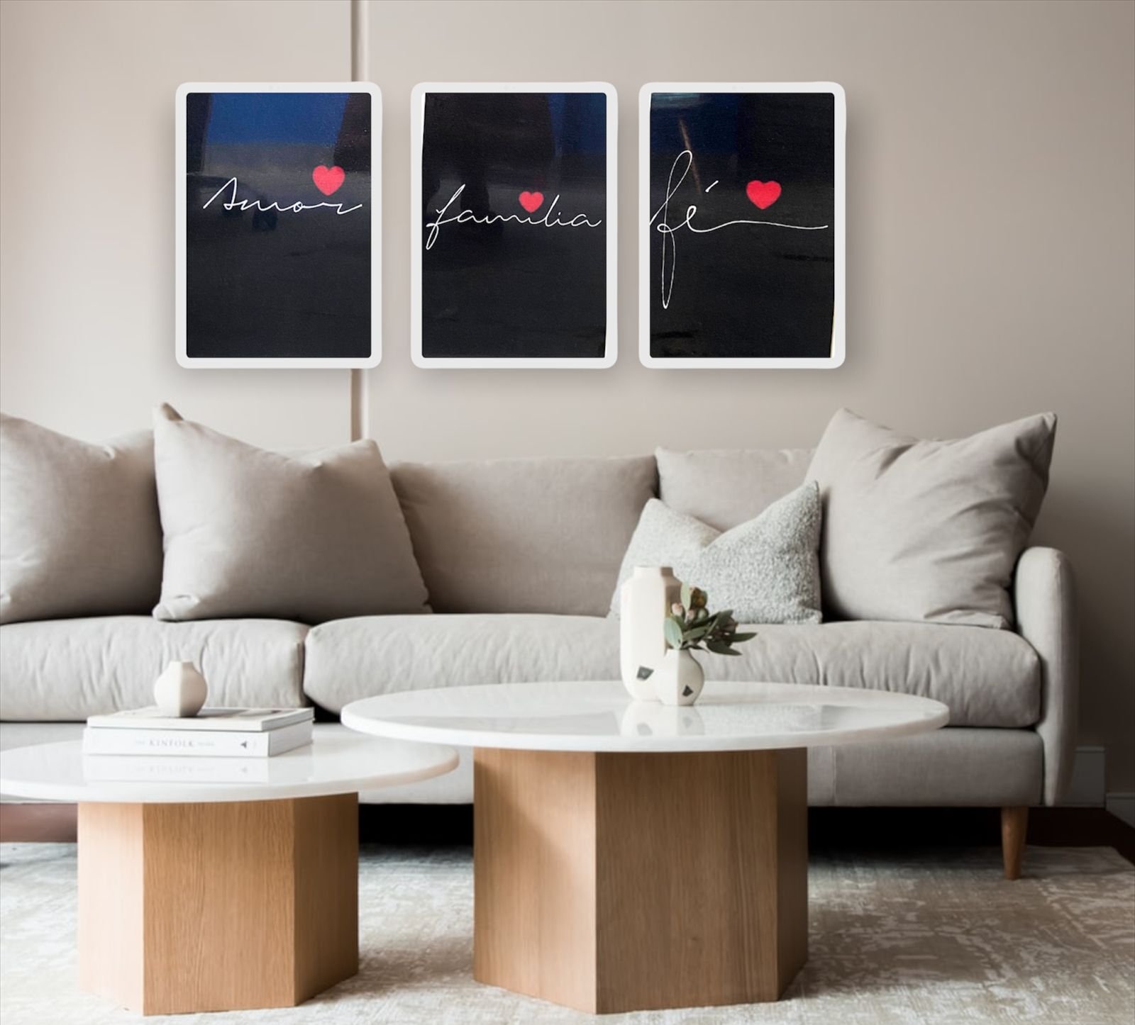 Kit 3 Quadros Decorativos Casa Amor Família Fé 30x90cm | MadeiraMadeira