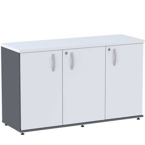 Armário Baixo Credenza PE25 Pandin 121,50 cm (largura) em MDP Cor Grafito e Branco com Três