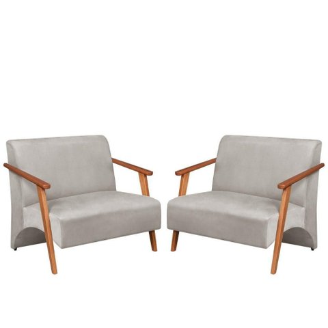 Poltrona Namoradeira Venus Braço Madeira Maciça Suede Unidecor Bege