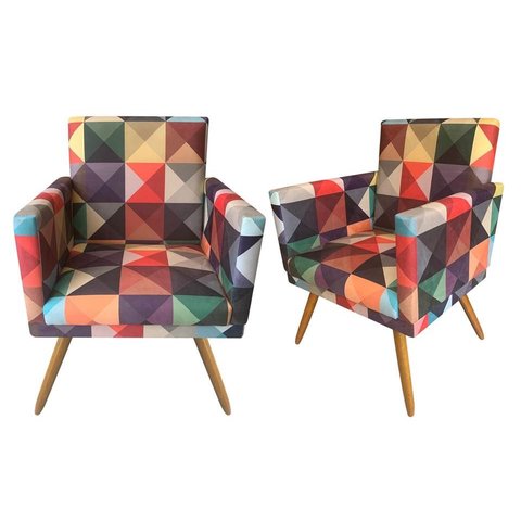 Kit 2 Poltronas Decorativa Nina Suede Triângulo Pés Madeira Ms Decor