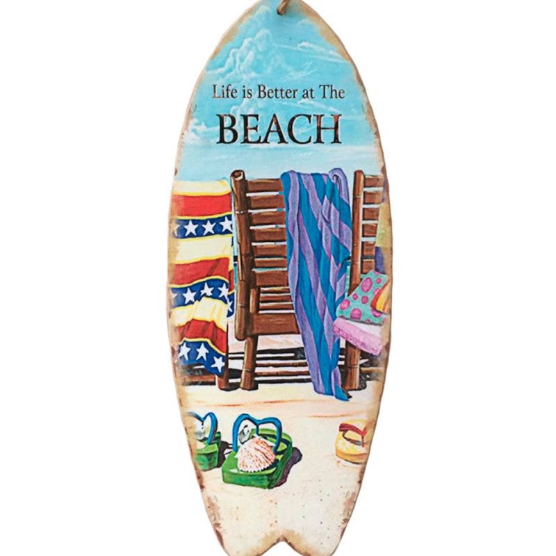 Quadro Retrô Prancha Surf Decorativa de Madeira Life At The Beach - 2