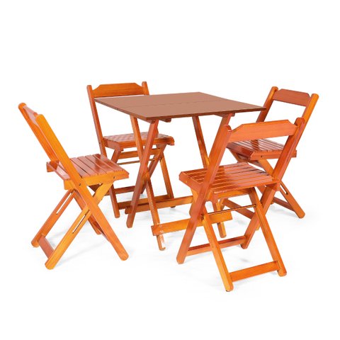 Jogos Conjuntos Mesa Bar Dobrável Madeira 70 X 70 com 4 Cad. Mel - Móveis Britz