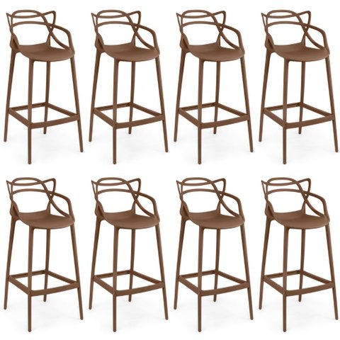 Kit 8 Banquetas Allegra com Encosto Design Cozinha/bancada - Marrom