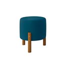 Ver imagem 1 de Kit 2 Banquinho Decorativo Azul Multiuso Banqueta Redondo Puff Pés em Madeira