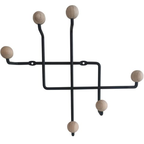 Gancho Parede Preto Cabideiro Aço Madeira Steel Wood Ms