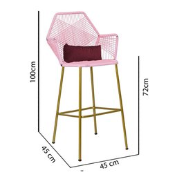 Kit 10 Banqueta Alta Com Encosto Sttar Balcão Ferro Dourado Fibra Rosa Bebê Almofada Suede Bordô - A - 4