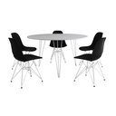 Ver imagem 2 de Mesa Jantar Redonda 110cm Branca Clips 3 Pés com 5 Cadeiras Eames Eiffel Pretas Ferro Branco