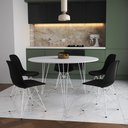 Ver imagem 1 de Mesa Jantar Redonda 110cm Branca Clips 3 Pés com 5 Cadeiras Eames Eiffel Pretas Ferro Branco