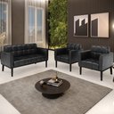 Ver imagem 2 de Sofá Namoradeira e 2 Poltronas Base Madeira Preto Ana Sintético Pu Preto - Ibiza