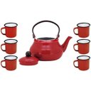 Ver imagem 1 de Conjunto Esmaltado Chaleira Tradicional Vermelho 1500ml com 6 Mini Canecas - Yazi