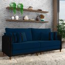 Ver imagem 1 de Sofá Montecarlo 2 Lugares 172cm Veludo/pu Azul/preto