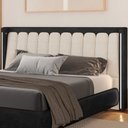 Ver imagem 1 de Cabeceira King com LED Yeon Courino Preto / Linho Off White - Sallar Home