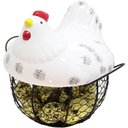 Ver imagem 3 de Cesto Galinha Porta Ovos Decorativo Cerâmica 18 Ovos Amarelo