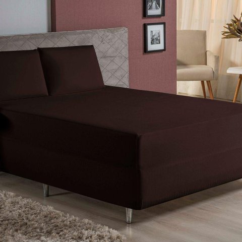 Jogo de Cama King Nobre 3 Peças Luva de Box 55cm de Altura Malha 100% Algodão - Marrom