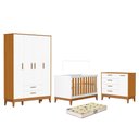 Ver imagem 1 de Dormitório Infantil Flip Guarda Roupa 4 Portas, Cômoda 1 Porta e Berço Branco Fosco/savana com