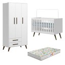 Ver imagem 1 de Berço Americano 3820 e Guarda Roupa 3830 Q Encanto Retrô Branco Acetinado com Colchão Gazin- Qmovi