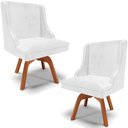 Ver imagem 1 de Kit 2 Poltronas Decorativas Base Giratória de Madeira Firenze Couríssimo Branco/Natural - Gran Belo