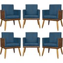 Ver imagem 1 de Kit 6 Poltronas Decorativas para Escritório Lis Corino e Pé 30cm - Azul-marinho Suede Corino