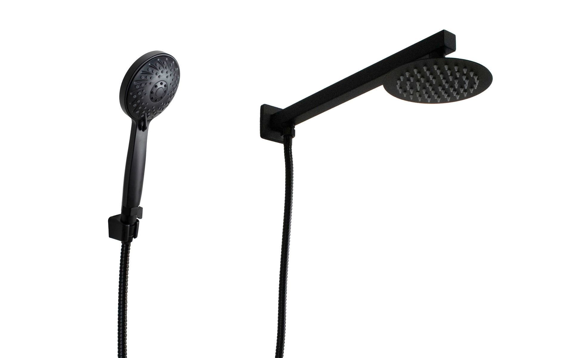 Ducha Preto Fosco Redonda 15 Cm com Ducha de Mão em Abs com Trava - 1