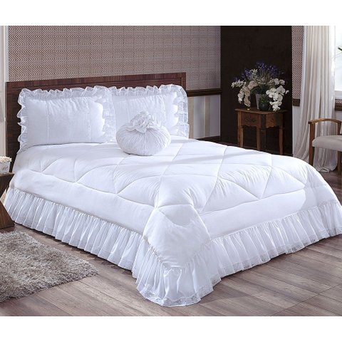 Colcha Casal Queen 4 Peças Cobre Leito Renda Brisa:branco
