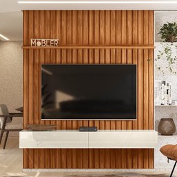 Home Suspenso Arcade Ripado 199,2 cm com 2 Gavetas para TV até 80” Cinamomo Mel/Off White - PR Móvei - 2