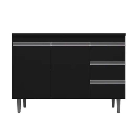 Balcão de Pia Cozinha Andréia 100 Cm 2 Portas Preto 1820 sem Tampo Ajl Móveis