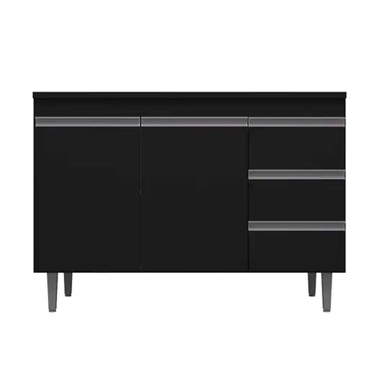 Balcão de Pia Cozinha Andréia 100 Cm 2 Portas Preto 1820 sem Tampo Ajl Móveis