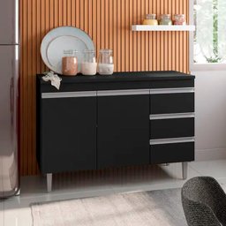 Balcão de Pia Cozinha Andréia 100 Cm 2 Portas Preto 1820 sem Tampo Ajl Móveis - 3