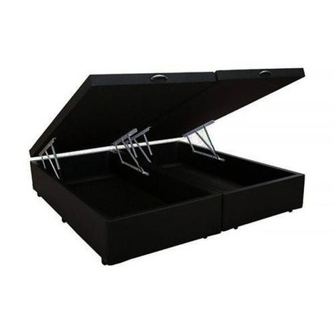 Cama Box King Size com Bau Pistão a Gás Preto Sintético Bipartido - 193x203