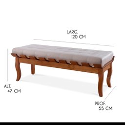 Recamier Decor Isabela 120 Cm Retrô Pés Luiz XV Banco Estofado Madeira Maciça Linho Bege M58 - RMI - 2