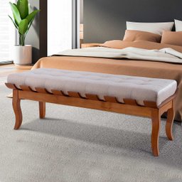 Recamier Decor Isabela 120 Cm Retrô Pés Luiz XV Banco Estofado Madeira Maciça Linho Bege M58 - RMI - 1