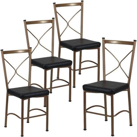 4 Cadeira Buffet em Alumínio para Cozinha, Restaurante, Bronze com Preto