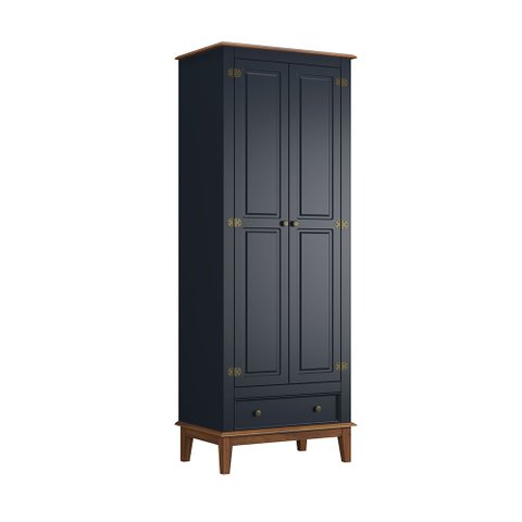 Guarda-roupa Rústico 2 Portas e 1 Gavetas - Madeira Maciça e Mdf - Azul Petróleo