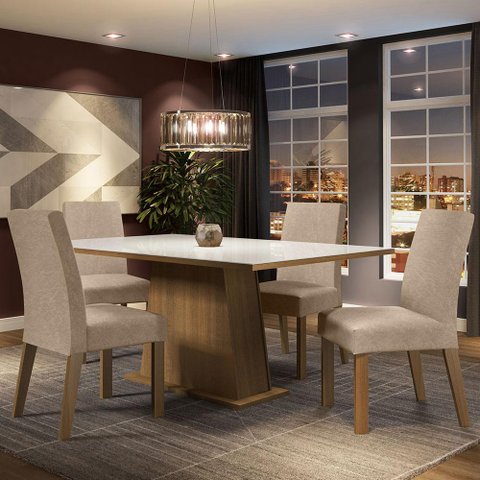 Conjunto Sala de Jantar Madesa Sabrina Mesa Tampo de Vidro com 4 Cadeiras - Rustic/branco/imperial