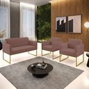 Ver imagem 2 de Sofá Namoradeira com 2 Poltronas Base Industrial Dourado Marisa Veludo Rosê D03 - D'Rossi