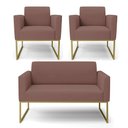 Ver imagem 1 de Sofá Namoradeira com 2 Poltronas Base Industrial Dourado Marisa Veludo Rosê D03 - D'Rossi