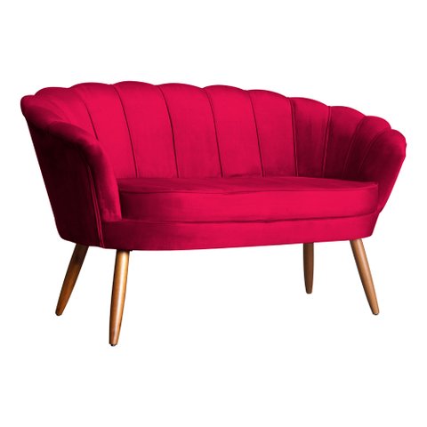 Namoradeira Decorativa Pétala Veludo Vermelho Pés Madeira Ms Decor