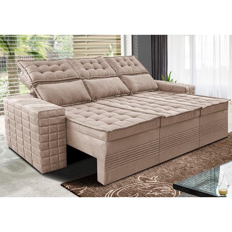 Sofá 3 Lugares Retrátil e Reclinável Cama inBox Senses 2,00m Velusoft Bege