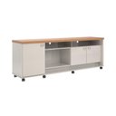 Ver imagem 3 de Bancada Dallas Suporte para Tvs C/ 3 Portas e Nichos - Off White Perolizado/jequitiba
