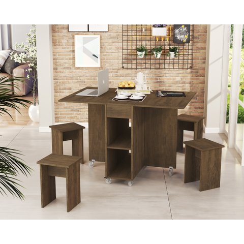 Mesa Dobrável Multiuso Vira Aparador Jade MDF Várias Cores:‎ Castanho