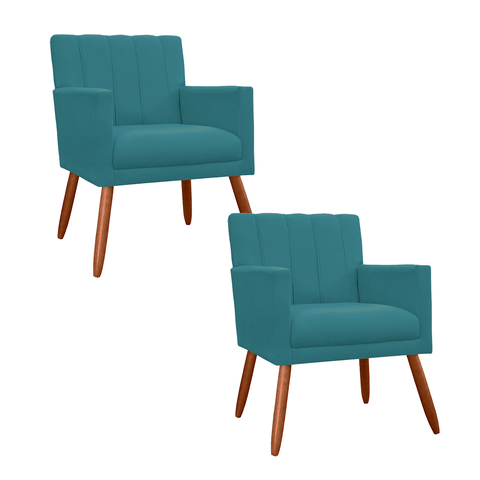 Combo 2 Poltronas Decorativa Para Consultório Escritório Cecília Suede Azul Turquesa - LM DECOR