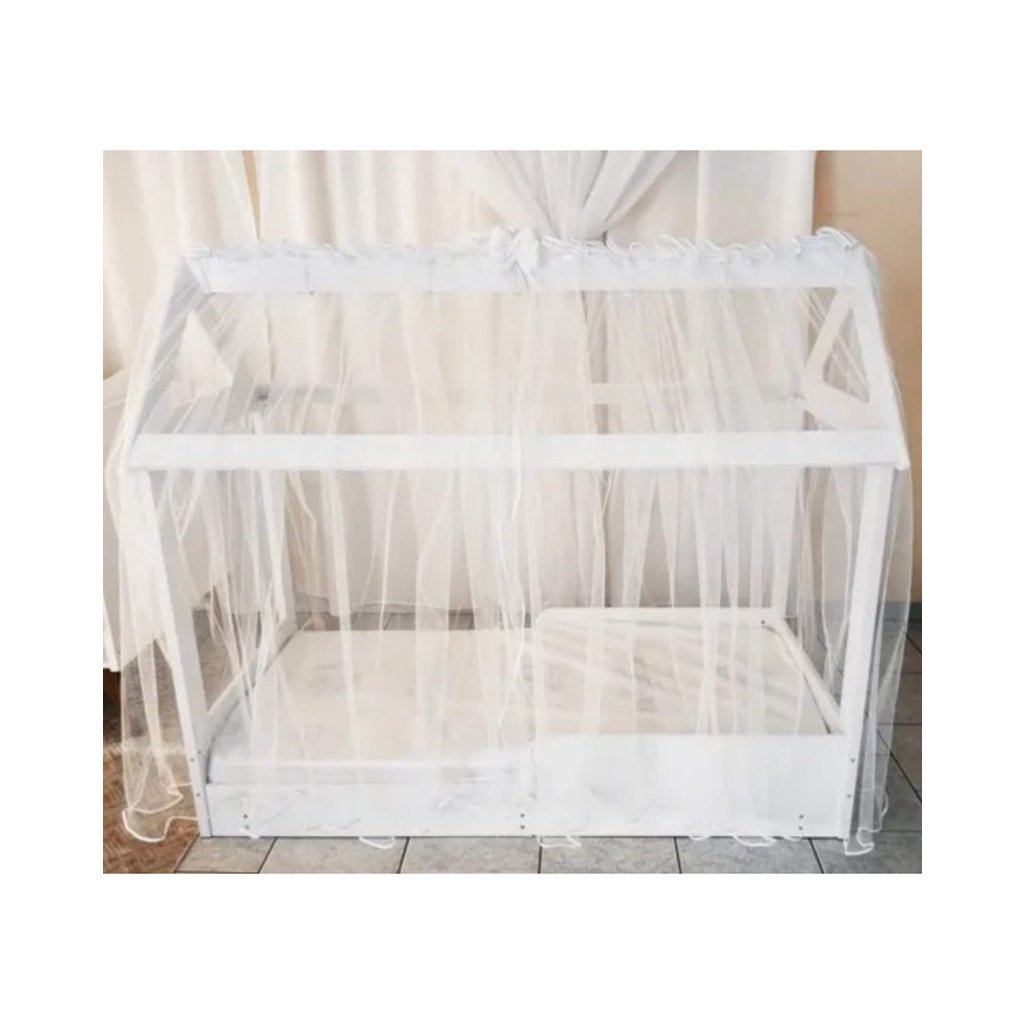 Mosquiteiro Avulso Montessoriano Padrão Tule Branco 1.50 x 1.60 Laço Branco