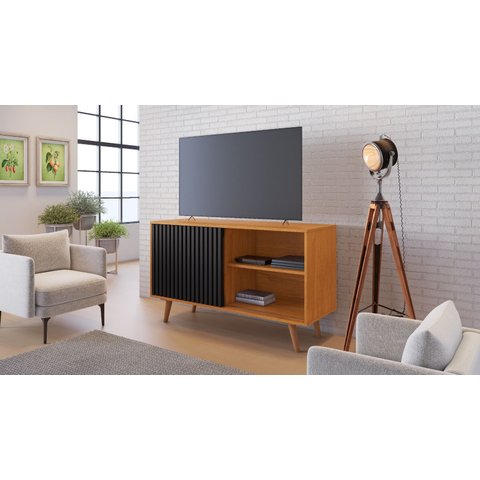 Rack Carinho para Tv 43'' com Pés e Porta de Correr:cinamomo / Preto