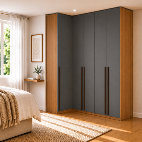 Guarda Roupa de Canto Reto 5 Portas MDF Altezza Trend Belmax:Freijó/Titânio