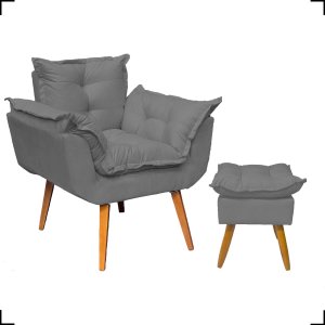 Kit Poltrona Decorativa Para Recepção Manicure Sala De Estar + Puff Reforçado Suede