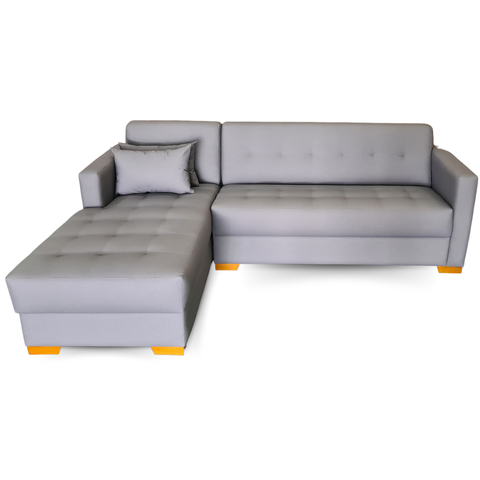 Sofá Chaise Gianni | Pé Cantoneira & Tecido Acquablock Impermeável | Medida 220cm | Cinza