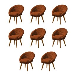 Kit 8 Poltronas Decorativa Canastra Estofada Veludo Laranja Terracota Pés Palito em Madeira Maciça - 1