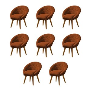 Kit 8 Poltronas Decorativa Canastra Estofada Veludo Laranja Terracota Pés Palito em Madeira Maciça