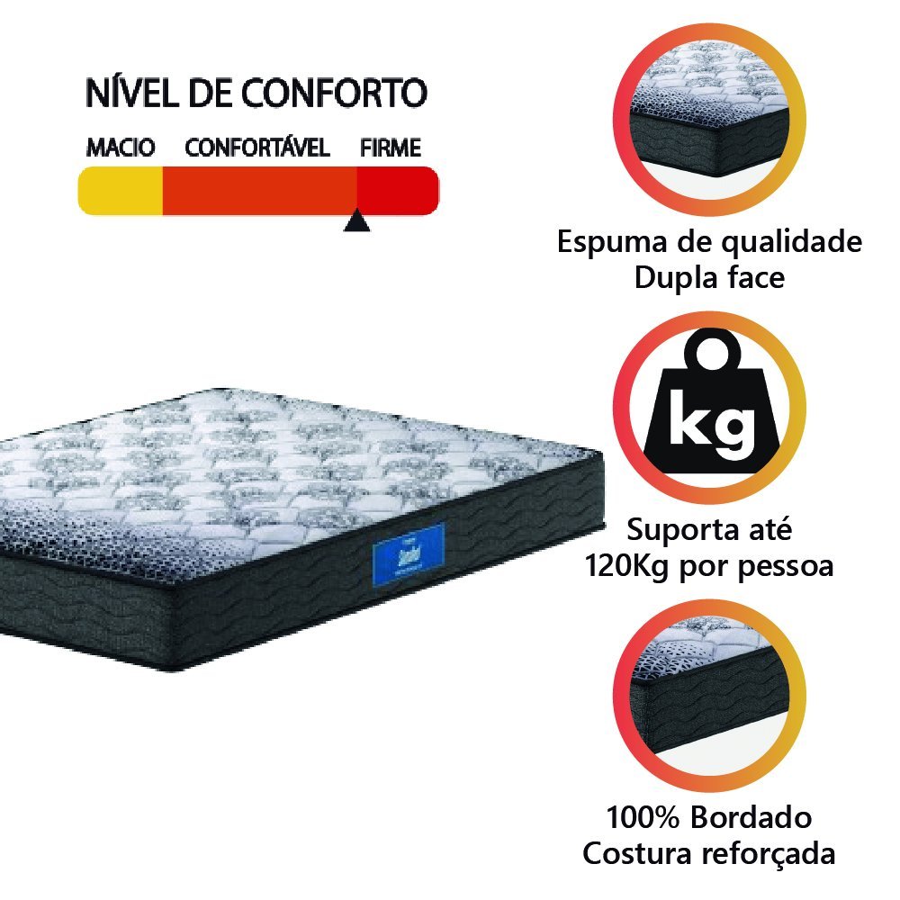 Colchão Casal PROBEL Espuma D33 Double Face 138x188x22cm Preto / Branco Probel - 3