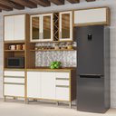 Ver imagem 1 de Armário de Cozinha com Balcão e Tampo 9 Portas 5 Gavetas Pérola 100% Mdf Vidro Reflecta Amêndoa/Off 